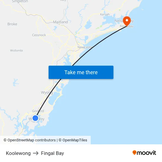 Koolewong to Fingal Bay map