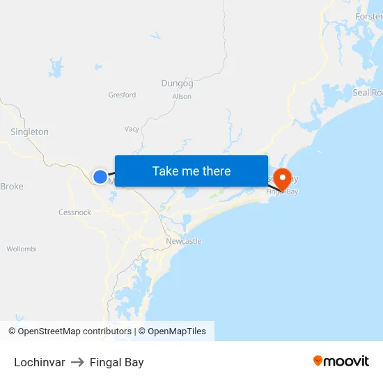 Lochinvar to Fingal Bay map