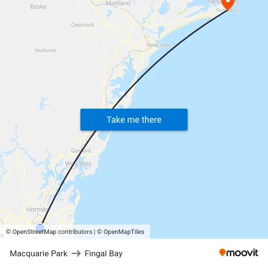 Macquarie Park to Fingal Bay map