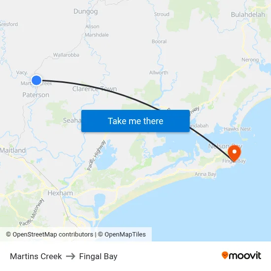 Martins Creek to Fingal Bay map