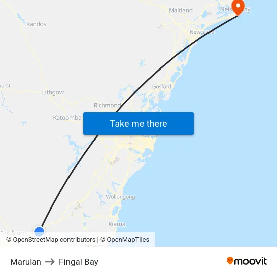 Marulan to Fingal Bay map