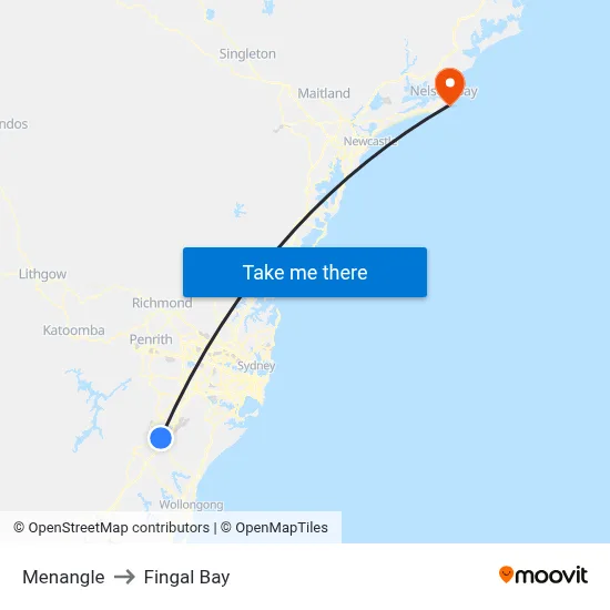 Menangle to Fingal Bay map