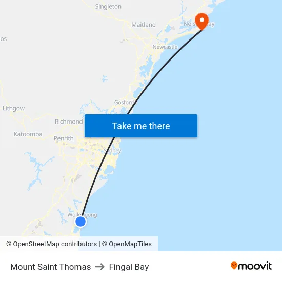 Mount Saint Thomas to Fingal Bay map