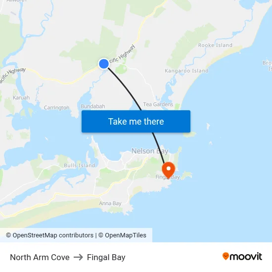 North Arm Cove to Fingal Bay map