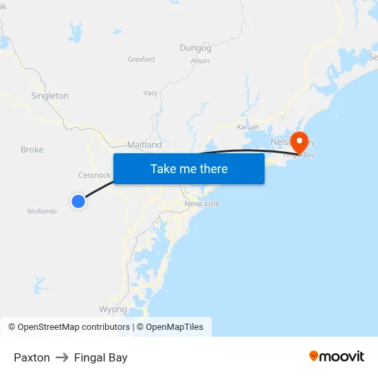 Paxton to Fingal Bay map