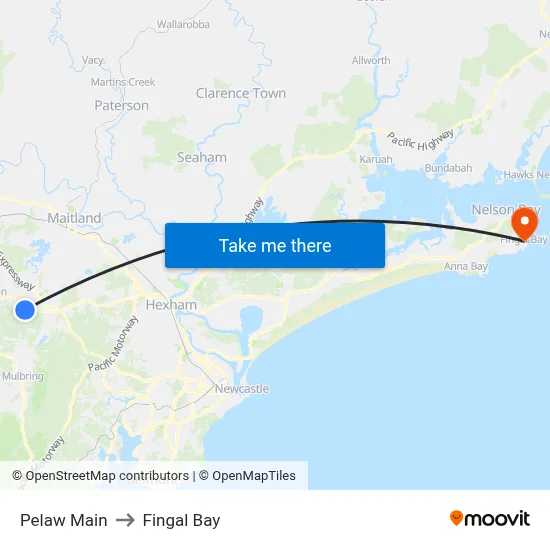 Pelaw Main to Fingal Bay map