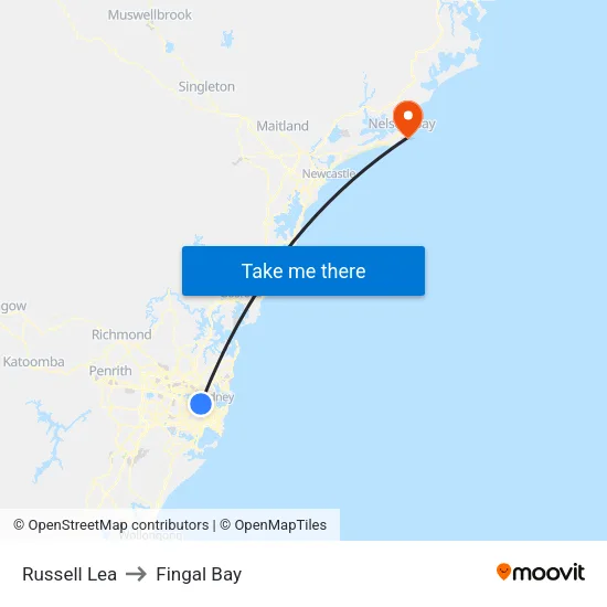 Russell Lea to Fingal Bay map