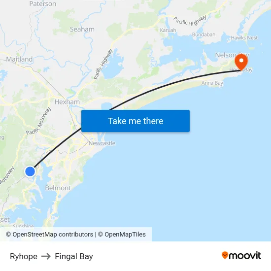 Ryhope to Fingal Bay map