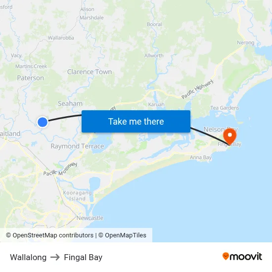 Wallalong to Fingal Bay map