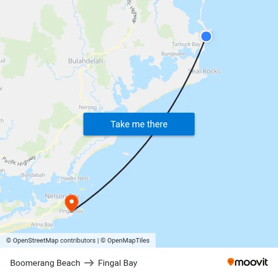 Boomerang Beach to Fingal Bay map