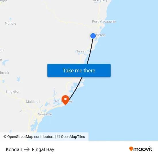Kendall to Fingal Bay map
