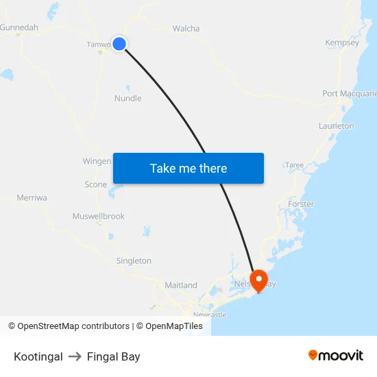 Kootingal to Fingal Bay map