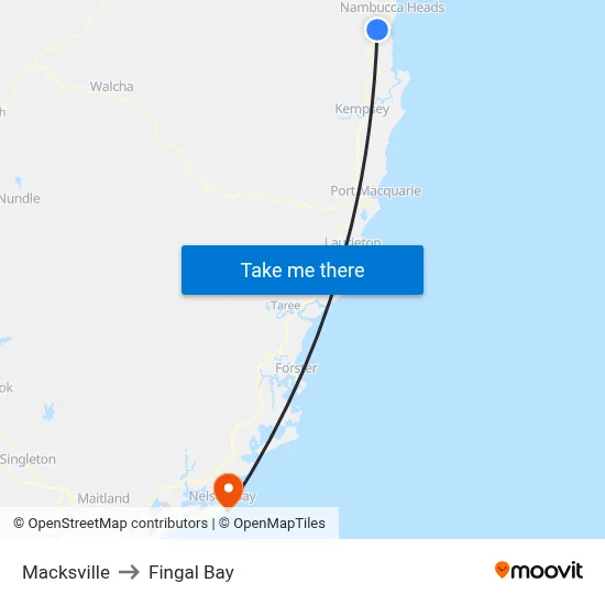 Macksville to Fingal Bay map