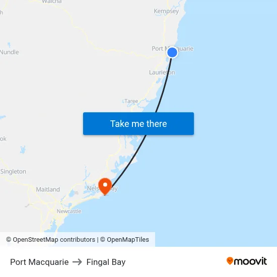 Port Macquarie to Fingal Bay map