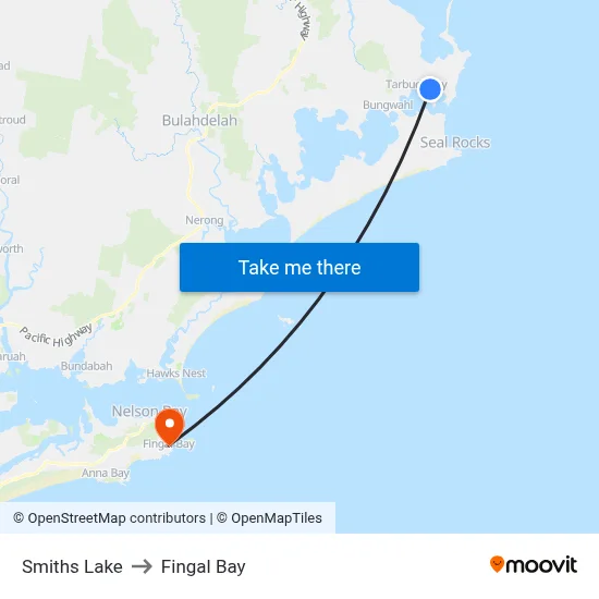 Smiths Lake to Fingal Bay map