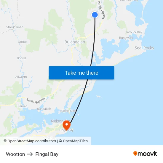 Wootton to Fingal Bay map
