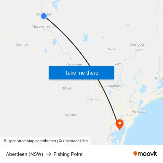 Aberdeen (NSW) to Fishing Point map