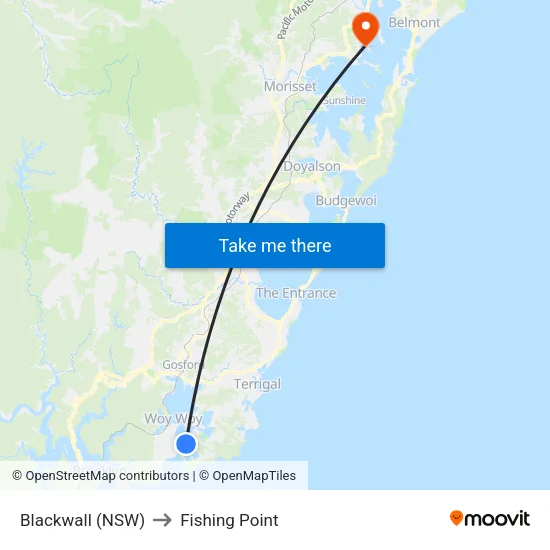 Blackwall (NSW) to Fishing Point map
