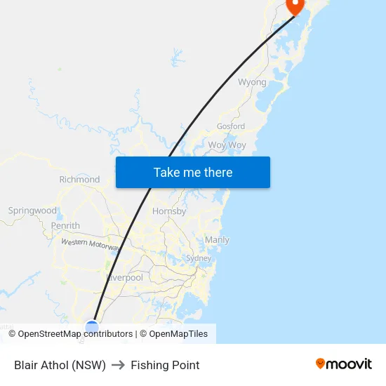 Blair Athol (NSW) to Fishing Point map