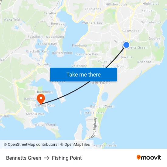 Bennetts Green to Fishing Point map
