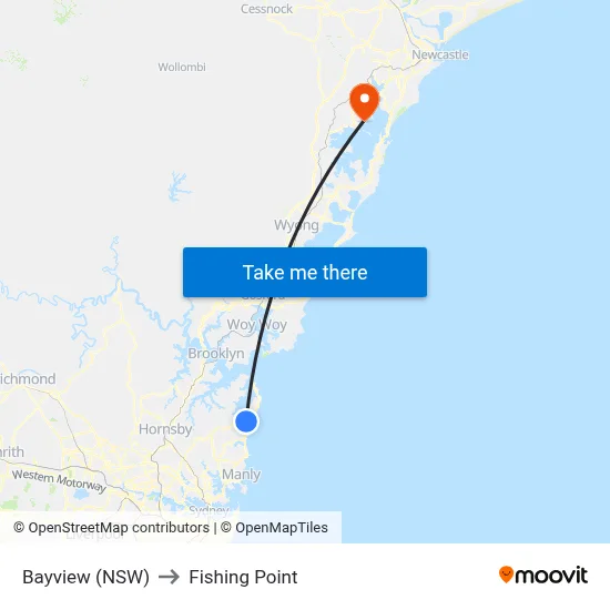 Bayview (NSW) to Fishing Point map