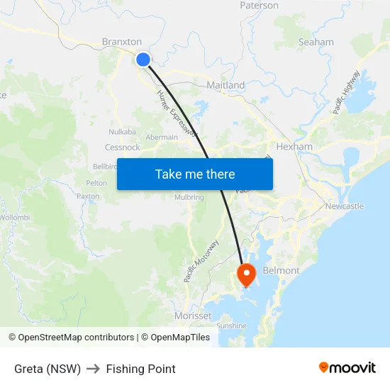 Greta (NSW) to Fishing Point map