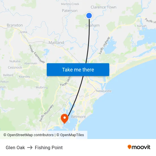 Glen Oak to Fishing Point map