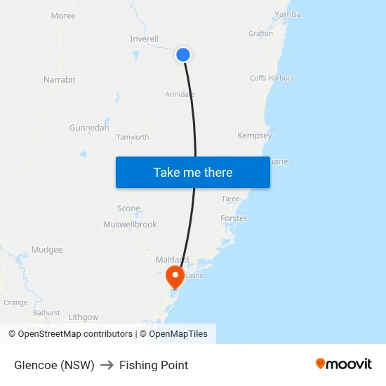 Glencoe (NSW) to Fishing Point map