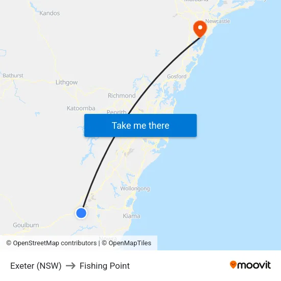 Exeter (NSW) to Fishing Point map