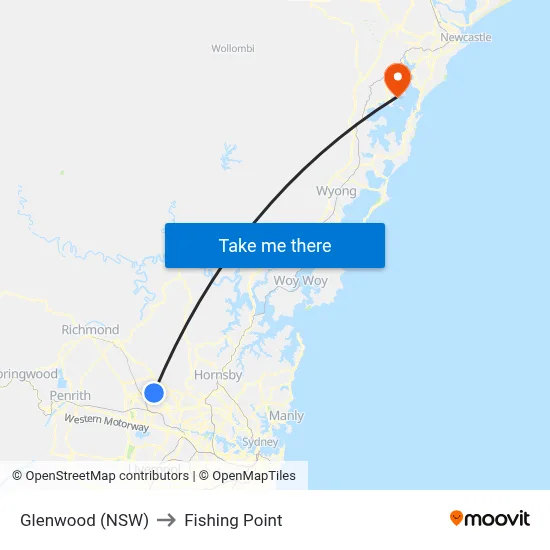 Glenwood (NSW) to Fishing Point map