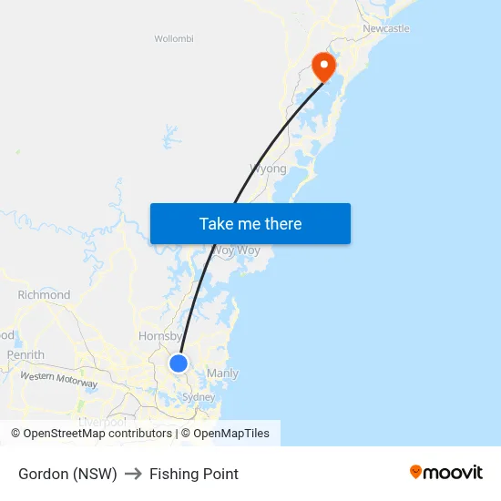 Gordon (NSW) to Fishing Point map