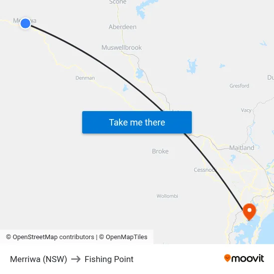 Merriwa (NSW) to Fishing Point map
