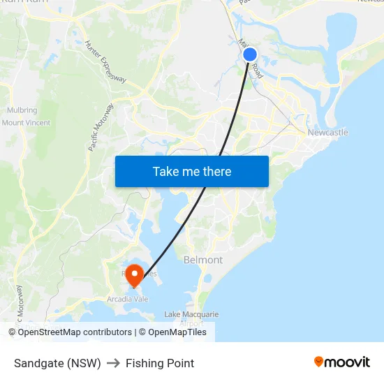 Sandgate (NSW) to Fishing Point map