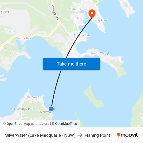 Silverwater (Lake Macquarie - NSW) to Fishing Point map