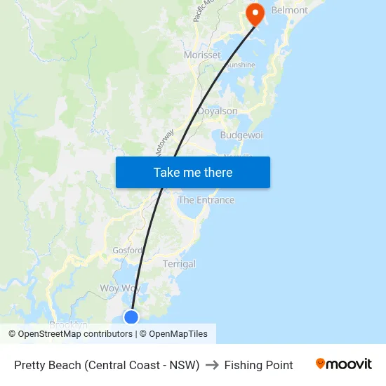 Pretty Beach (Central Coast - NSW) to Fishing Point map