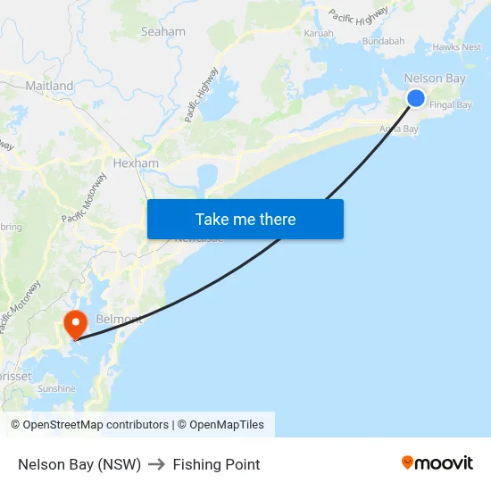 Nelson Bay (NSW) to Fishing Point map