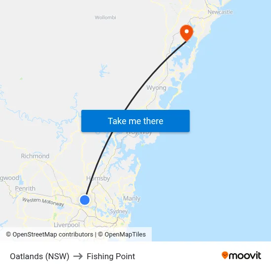 Oatlands (NSW) to Fishing Point map