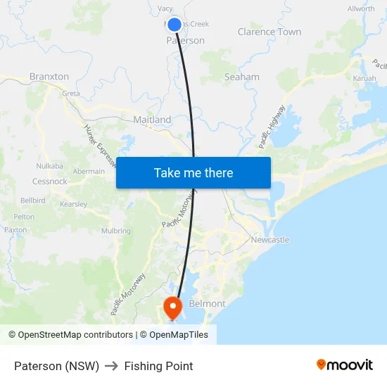 Paterson (NSW) to Fishing Point map