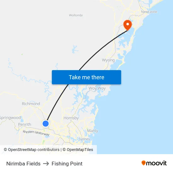 Nirimba Fields to Fishing Point map