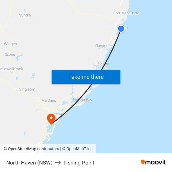 North Haven (NSW) to Fishing Point map