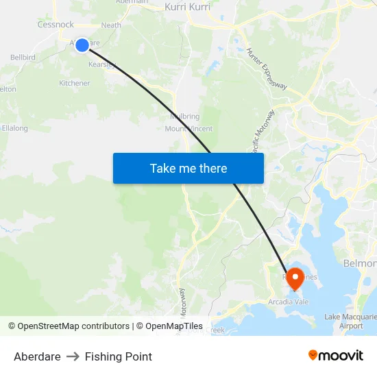 Aberdare to Fishing Point map