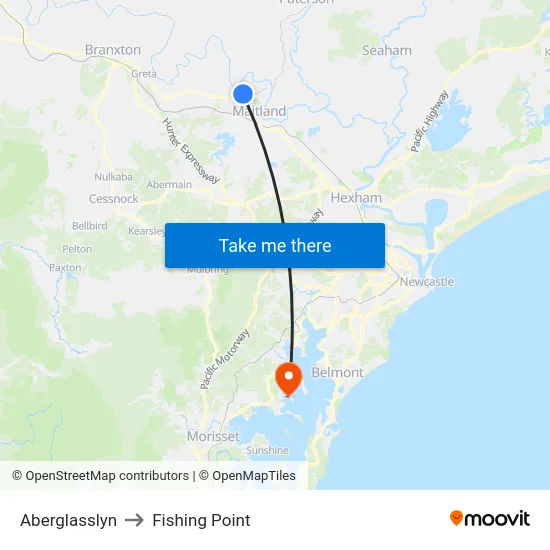 Aberglasslyn to Fishing Point map