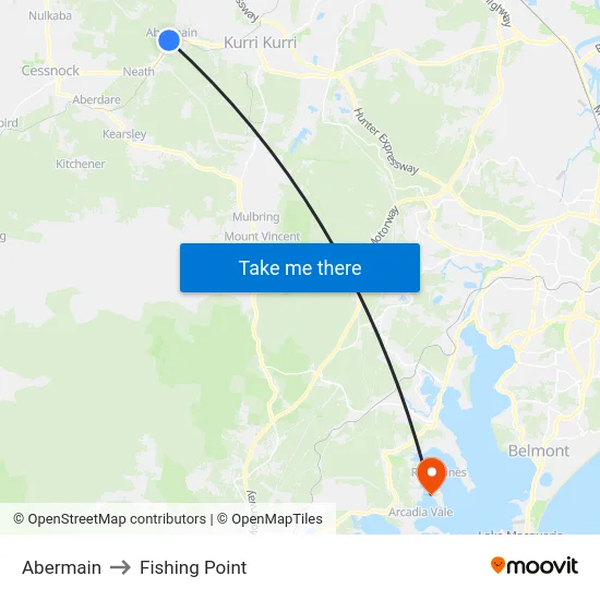 Abermain to Fishing Point map