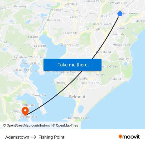Adamstown to Fishing Point map