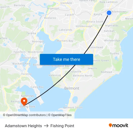 Adamstown Heights to Fishing Point map