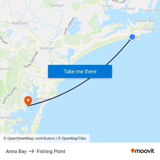 Anna Bay to Fishing Point map