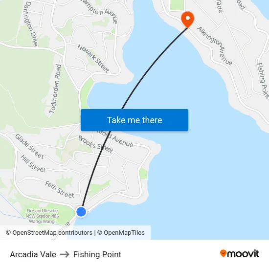 Arcadia Vale to Fishing Point map
