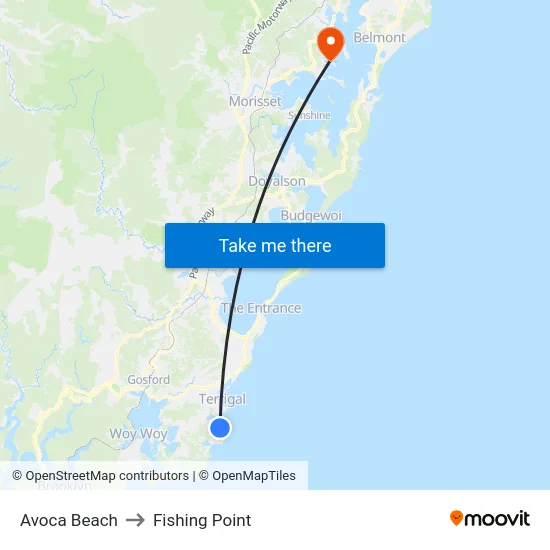 Avoca Beach to Fishing Point map