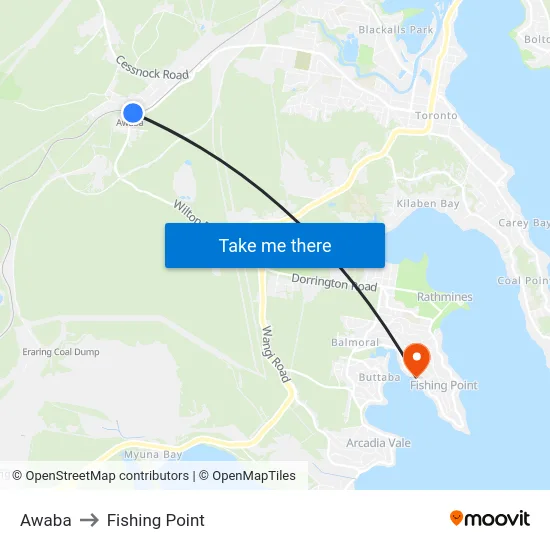 Awaba to Fishing Point map