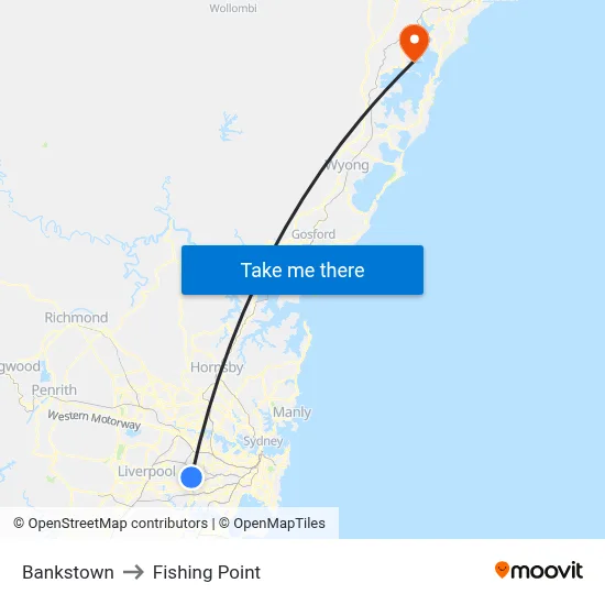 Bankstown to Fishing Point map